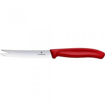 Cuchillo para Queso y Salchichas Victorinox Swiss Classic 11 cm, Filo Ondulado, Mango Ergonómico Rojo