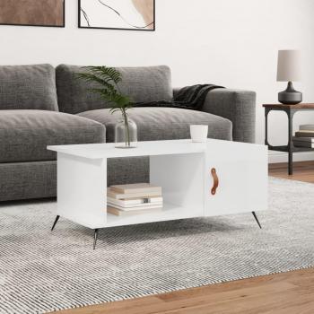 Mesa de centro madera contrachapada 90x50x40 cm Blanco brillo vidaXL