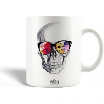 Taza de Cerámica Calavera con Serpiente 30cl Apta para Lavavajillas Blanca