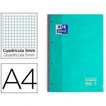 Bloc espiral oxford tapa extradura microperforado din a4 80 hojas cuadros 5 mm color menta hielo.