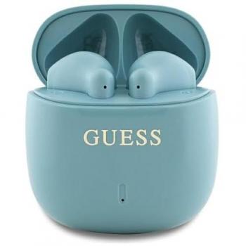 Auriculares Bluetooth TWS Guess GUTWSJ14ESGQ con Estación de Carga, Diseño Clásico Impreso, Color Turquesa, Cancelación Activa de Ruido (ANC), 26 horas de Autonomía