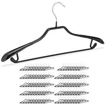 Pack de 100 perchas antideslizantes para trajes Relaxdays, metal y PVC, negro, 45 cm
