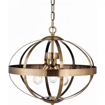 Lámpara colgante Healey de latón envejecido con 3 bombillas E14 y jaulas de luz, 4cm