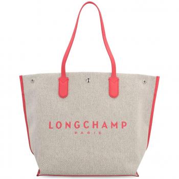 Longchamp Women's Roseau Tote Bag in Ecru | 10090HSG Color 218, Canvas Tote Bag with Leather Details, Beige female, Size: ONE SIZE