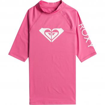 Licra de Surf para Niñas Wholehearted Roxy - Color rosa chicle y blanco, manga corta, talla 8