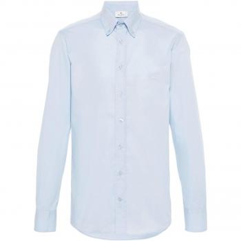 Etro Men's Logo Cotton Shirt - Clear Blue, Size 41 (XL)