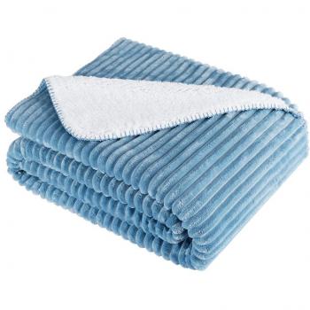 LANGRIA Manta Suave de Franela Tacto Agradable Aterciopelada Esponjosa con Diseño a Rayas Cálida Ligera Lavable en Lavadora Manta Decorativa para Sofá Cama para Invierno