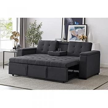 Sofá Convertible 4 Plazas Gris Oscuro NOHO - Diseño Contemporáneo, Estructura de Madera, Cama de 160x160cm