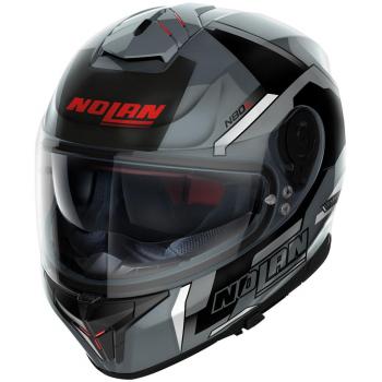 Casco Integral Nolan N80-8 Wanted N-Com Gris-Blanco-Negro Negro Gris Rojo (M)