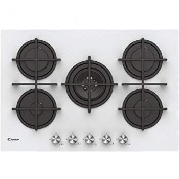 Placa de Cocina Empotrada Candy CVG74WPW, 75 cm, 5 Fuegos a Gas, Color Blanco