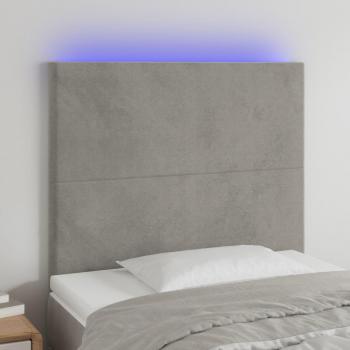 Cabecero LED terciopelo gris claro 100x5x118/128 cm