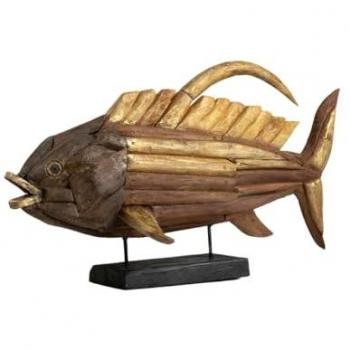 Figura Decorativa Romimex Dorado Madera Pez 80 x 50 x 20 cm