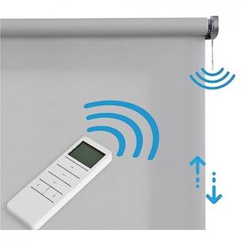 Estor Enrollable Motorizado Blackout y Translúcido Automático con Batería, Motor y Mando Premium, Acabados en Aluminio, Cortinas para Ventanas 100% Poliéster - Gris 100x