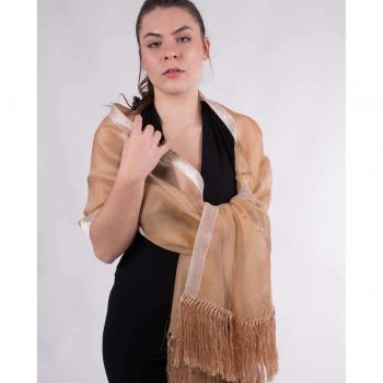 Chal de Organza Seda Natural con Ribete y Flecos MR complements