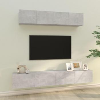 vidaXL Set de muebles para TV 4 piezas madera contrachapada gris hormigón 100x30x30 cm, Mueble de salón, Mueble TV, Mesa de TV