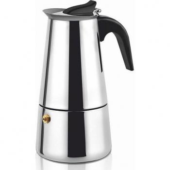 Haeger SS Moka Pot 10 - Cafetera Italiana de Acero Inoxidable 18/10, Capacidad para 10 Tazas, Apta para Todo Tipo de Cocinas incluida Inducción, con Vál