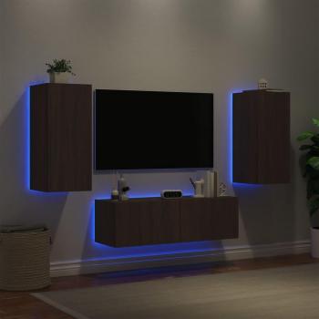 Mueble de TV de pared con luces LED 3 piezas en marrón roble, incluye diseño moderno, almacenamiento funcional y sistema de iluminación LED integrado