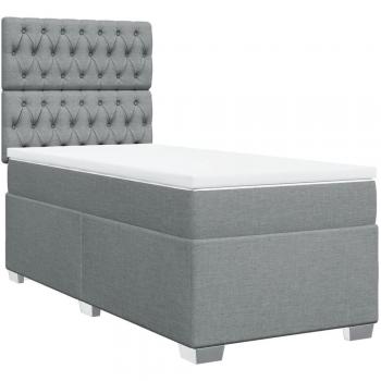 Cama box spring de muelles con colchón de tela gris claro 90x190 cm