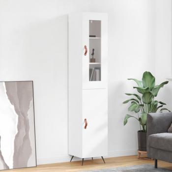 Aparador alto de madera contrachapada blanca 34,5x34x180 cm