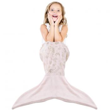 LANGRIA Manta Sirena para Niños con Estampado Dorado Brillante Tejido Franela Suave No Irrita la Piel Cálida Transpirable para Dormir Siesta Sofá Cama - Especial Regalo Navidad