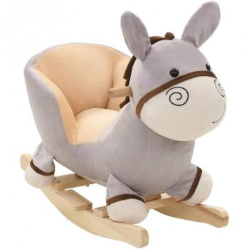 Burro Balancín de Peluche con Respaldo Gris para Niños 60x32x55 cm