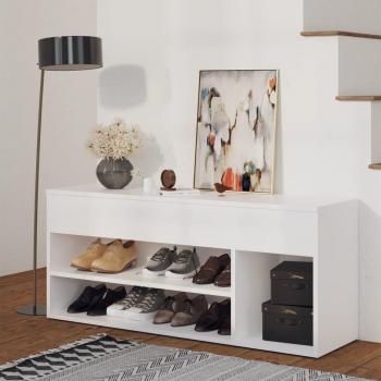 Banco zapatero de madera contrachapada blanco 105x30x45 cm en cartón