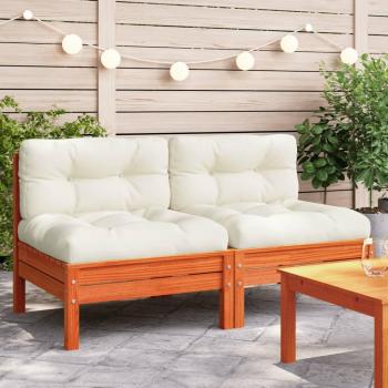 Armless Garden Sofa Set with Cushions - 2 pcs Wax Brown Solid Pine