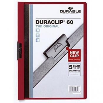 Durable Hunke & Jochheim Pinza de carpeta duraclip® 60, película rígida, 60 hojas, transparente/berenjena