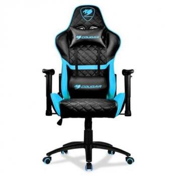 Cougar Armor One Gaming Chair with 2D Armrests, Lumbar and Neck Cushions, Class 4 Gas Lift, Steel Frame, 180° Reclining, Max Weight 120kg - Black/Blue