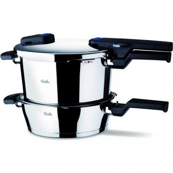 Conjunto de Olla a Presión y Cacerola Fissler Vitaquick FL60030013000, 6 Litros y 3.5 Litros con Tapa de Cristal, 22cm