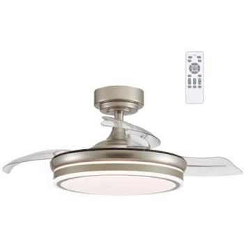 Ventilador de Techo LED Plegable Moss Mini Níquel 46W 5520Lm CCT Regulable con Temporizador y Mando
