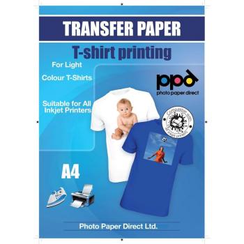 PPD A4 x 20 Hojas de Papel de Transferencia Térmica Para Camisetas, Mascarillas y Tejidos Blancos o Claros - Para Impresora de Inyección de Tinta Inkjet - PPD-1-20
