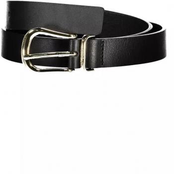Elegant Black Leather Women's Belt with Metal Buckle - 75 cm / 30 Inches, Tommy Hilfiger Signature Chic