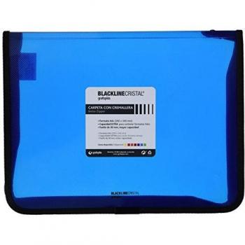 Grafoplás 4800630 - Carpeta con cremallera, color azul, A4+, cubierta de polipropileno. Modelo Blackline Cristal