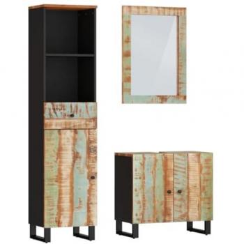 Conjunto de muebles de baño 3 piezas madera maciza reciclada