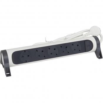 Regleta Legrand 694531 con Interruptor, 5 Tomas de Corriente Giratorias, Color Blanco y Gris Oscuro