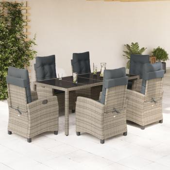 7-Piece Grey Poly Rattan Garden Dining Set with Cushions