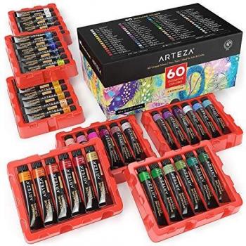 Arteza Set de pintura gouache | 60 tubos de 12 ml | Gouaches de colores opacos | para pintar lienzos, en papel de bocetos, o mezcladas con acuarela y medios mixtos