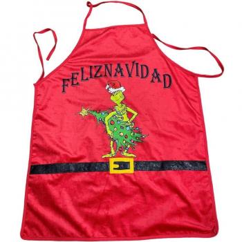 Delantal navideño de elfo con adornos festivos y diseño rojo