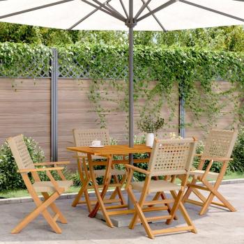 Sillas de jardín plegables 4 piezas Polyrattan beige y madera maciza