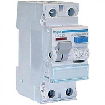 Interruptor Automático Diferencial Puro Bipolar 2P 25A 30mA a 2 Módulos Hager CDA225H