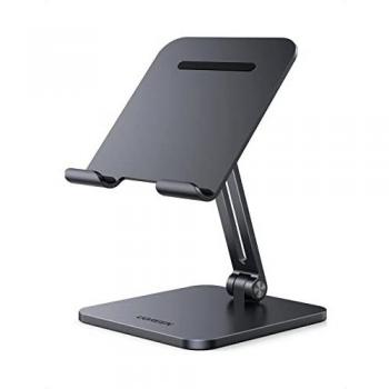 Soporte Plegable de Aluminio para Tablet y Móvil Multiángulo, Compatible con Dispositivos de 4 a 12,9 (iPad Pro/Air/Mini, Galaxy Tab, iPhone) - Gris