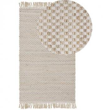 Alfombra de Pasillo Beige Tejida a Mano en Yute y Algodón con Flecos 80 x 150 cm Estilo Boho Zerdali