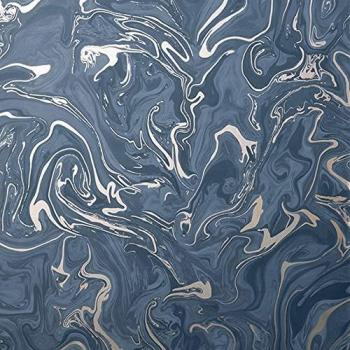 Navy Blue Gold Metallic Marble Wallpaper Paste