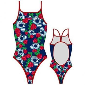 Traje de Baño Turbo Roses y Calaveras, Multicolor, XL Mujer
