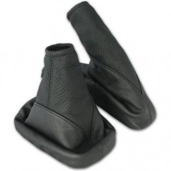 L&P A106-1 Funda saco cuero de real piel genuina negro con costura negra negro de palanca de cambios cambio velocidad velocidades marchas saco de conmutación y freno de mano estacionamiento negro-perforado