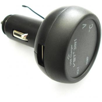 3 en 1 12V 24V LED Verde Voltímetro, Un Termómetro, Un Cargador USB para Coche