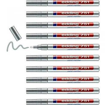 Edding 751-054 - Marcador de tinta opaca, 10 unidades, color plata