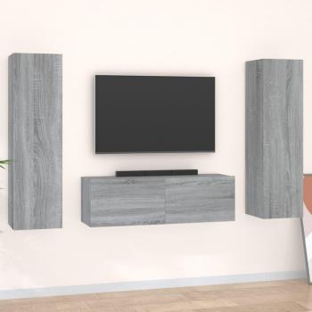 Set de muebles para TV 3 piezas gris Sonoma madera multicapa