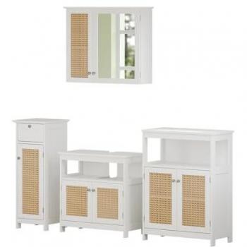 Conjunto de muebles de baño moderno Rosario, blanco, 4 piezas, con armario midi y espejo